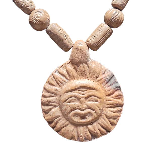 VTN Artisan Marvella Ceramic Sun Mayan Beaded Choker Statement Necklace - Picture 3 of 6